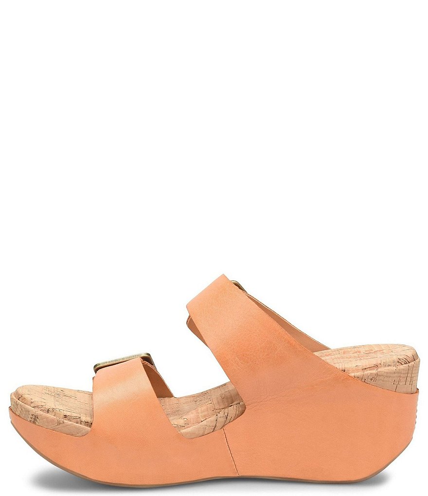 Kork-Ease Grace Leather Buckle Strap Platform Wedge Slide Sandals