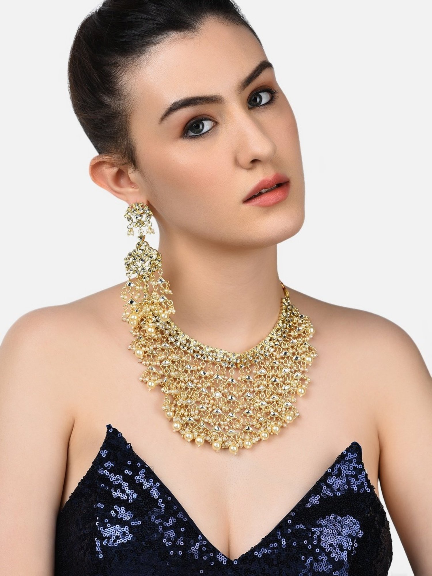 Zaveri Pearls Gold Tone Ethnic Kundan Choker Necklace & Earring Set-ZPFK10485