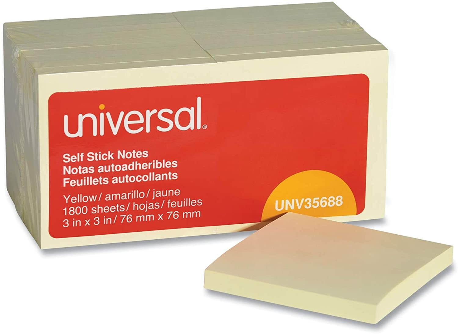 Universal Self-Stick Note Pads 3 x 3 Yellow 100-Sheet 18/Pack UNV35688