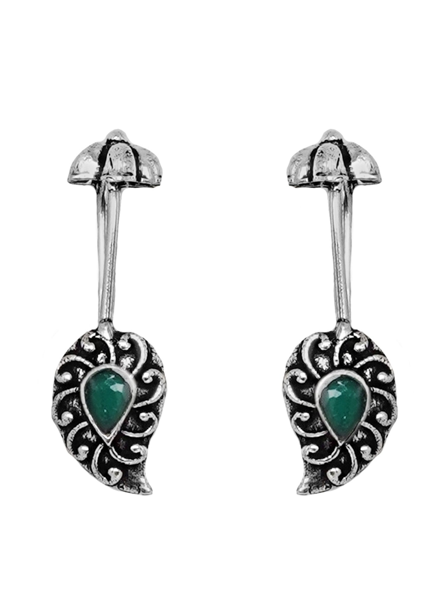 Teejh Ethnic Mitali Green Stone Silver Oxidsed Ear Cuff Earrings