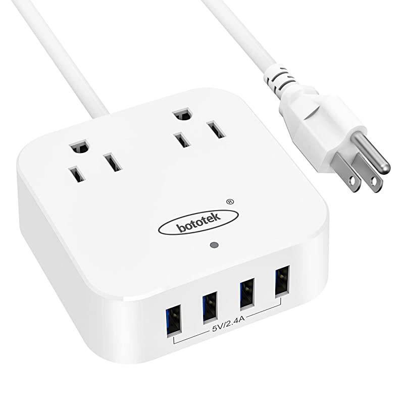 Power Strip with USB,  Desktop Charging Station 2 Widely Spaced Outlets with 4 USB Ports(5V/7A, 35W) 4 ft Extension Cord for Ship Travel Multi Plug Extender