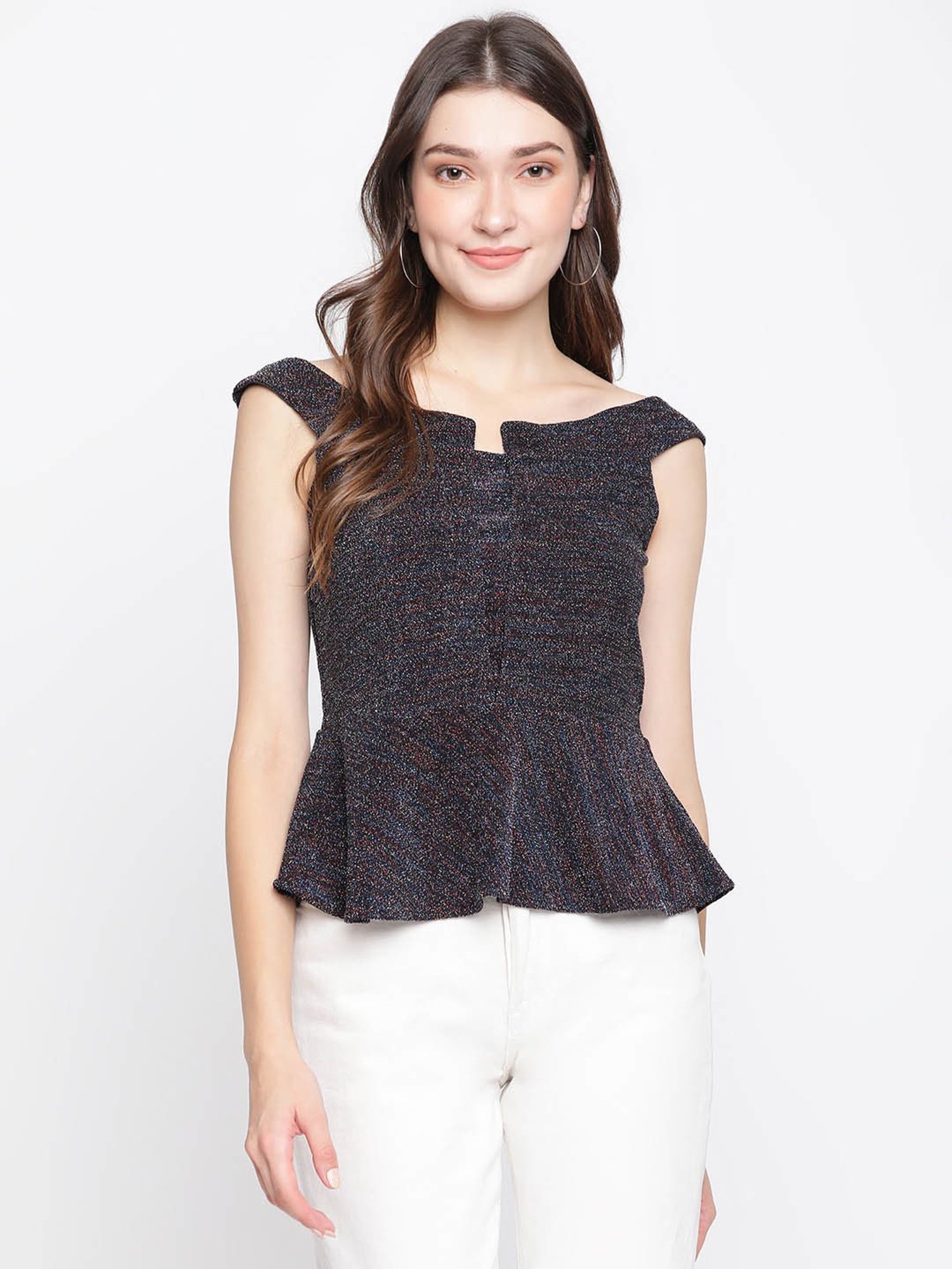 Latin Quarters Blue Peplum Top