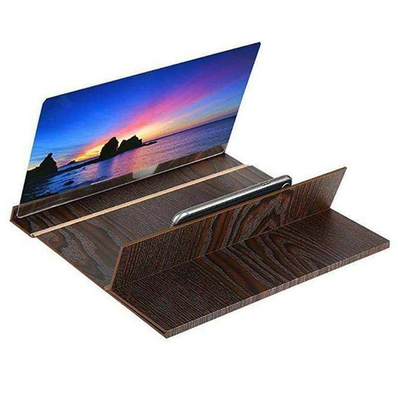 12" 3D Phone Screen Magnifier Mobile Stereoscopic Amplifier Stand Wood Desktop Universal Foldable Portable Phone Bracket Enlarge Holder (Coffee)