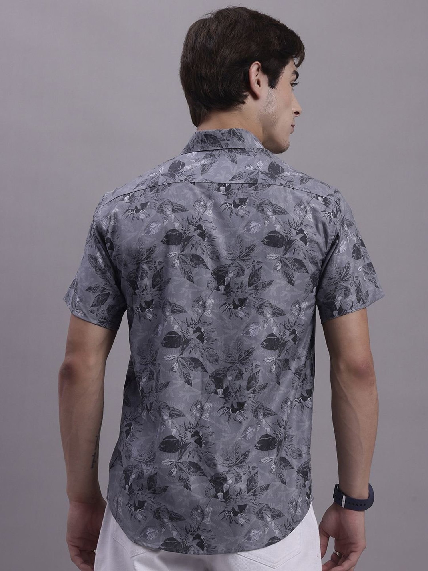Jainish Charcoal Regular Fit Floral Print Shirt