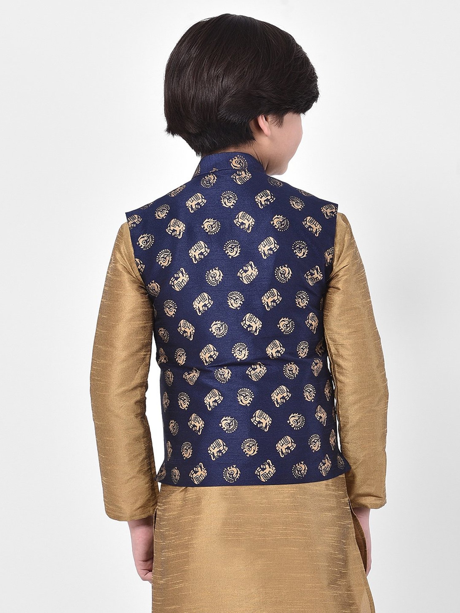 Deyann Kids Navy Embroidered Nehru Jacket