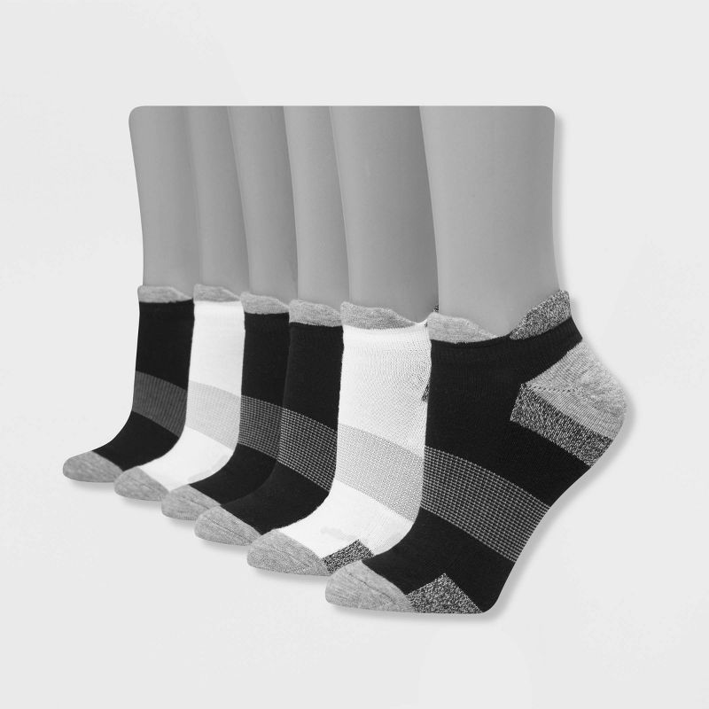 Hanes Performance Women's Extended Size Cushioned 6pk No Show Tab Athletic Socks -Black/Gray 8-12