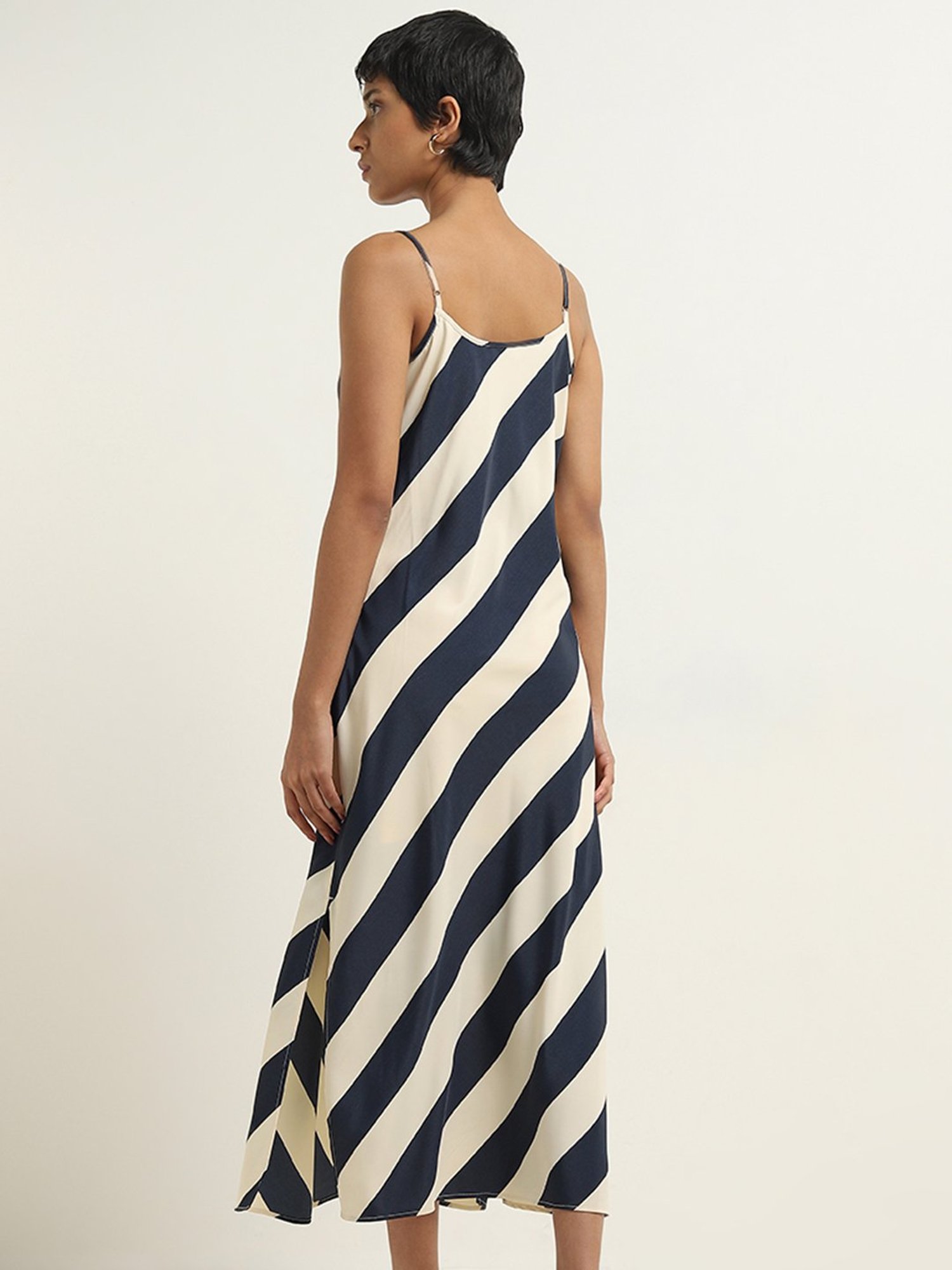 Wardrobe by Westside Navy Striped Design Slip Dress