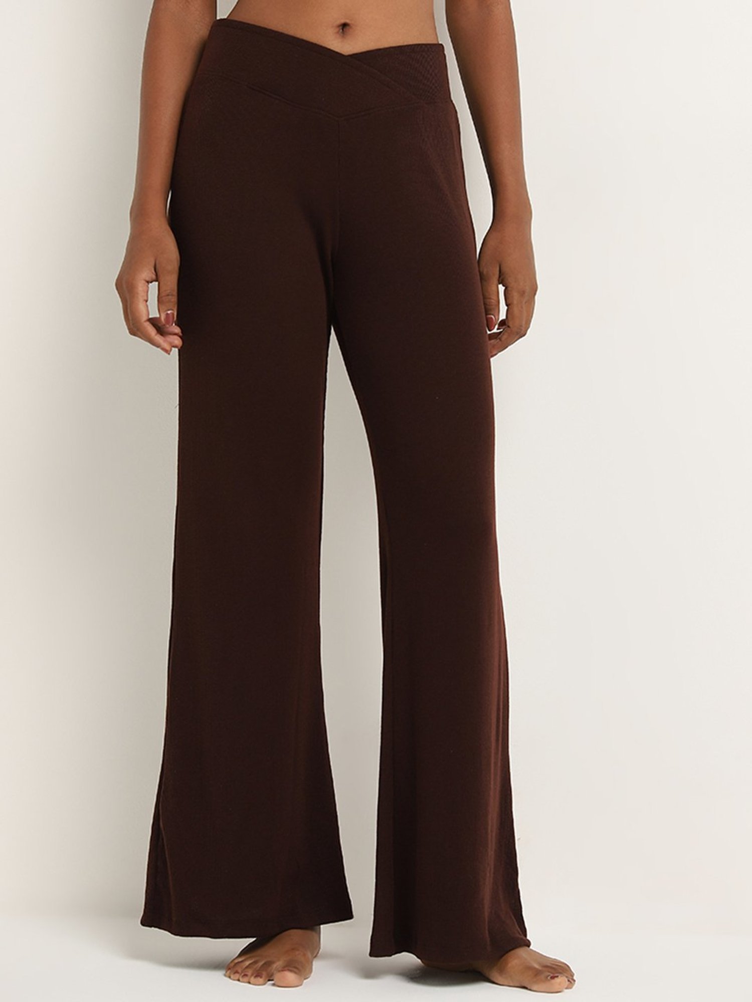 Superstar by Westside Dark Brown Knitted Mid-Rise Pants