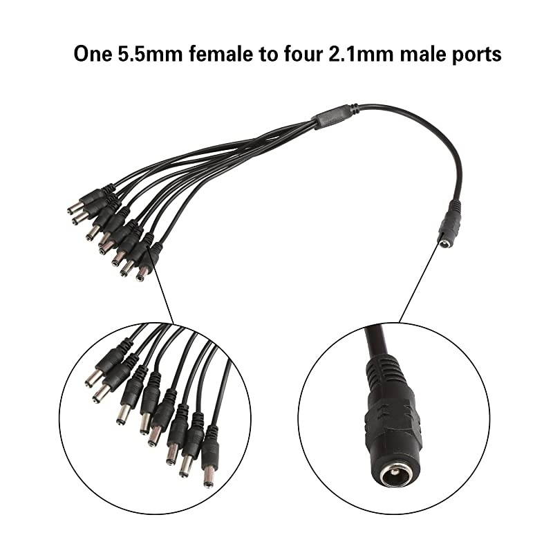 Security Camera Power Supply Adapter 12V 2.5A 100V-240V AC to DC with 4-Way Power Splitter Cable -Fits CCTV DVR NVR Surveillance System