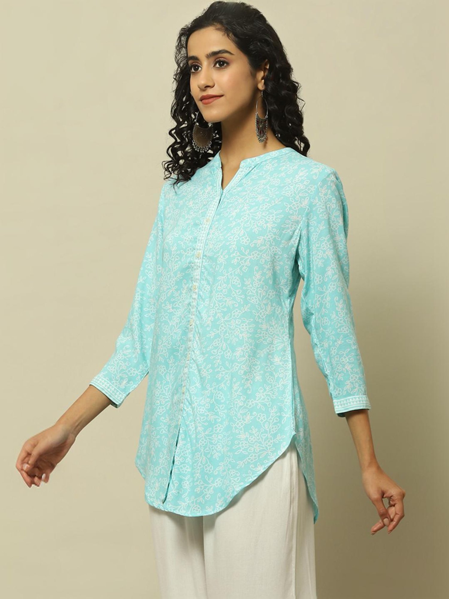 Rangriti Blue Printed Tunic