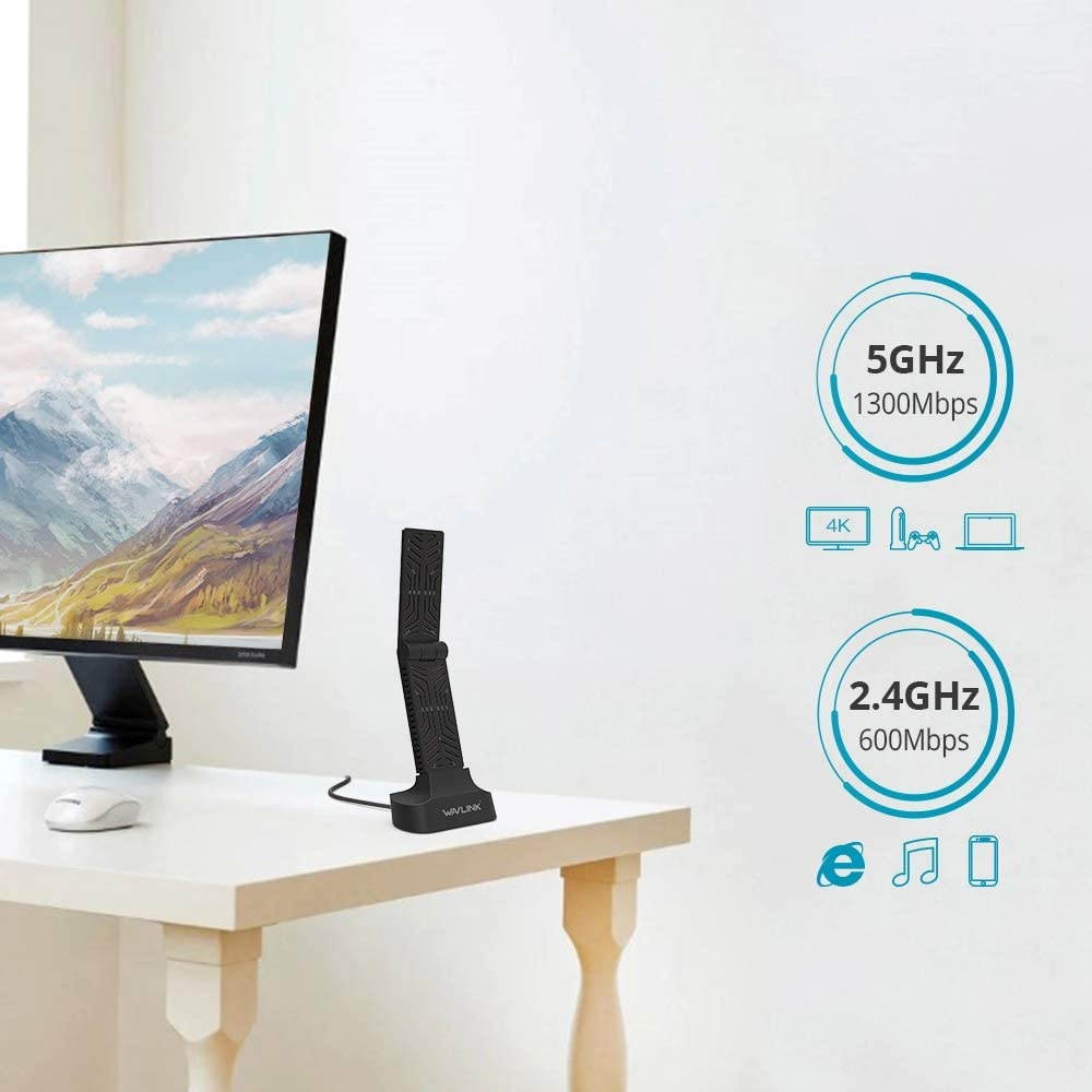 USB WiFi Adapter 1900Mbps Dual Band USB 3.0 WiFi DongleWireless Network Adapter with High Gain Antenna for Windows Mac OS XCradle Included