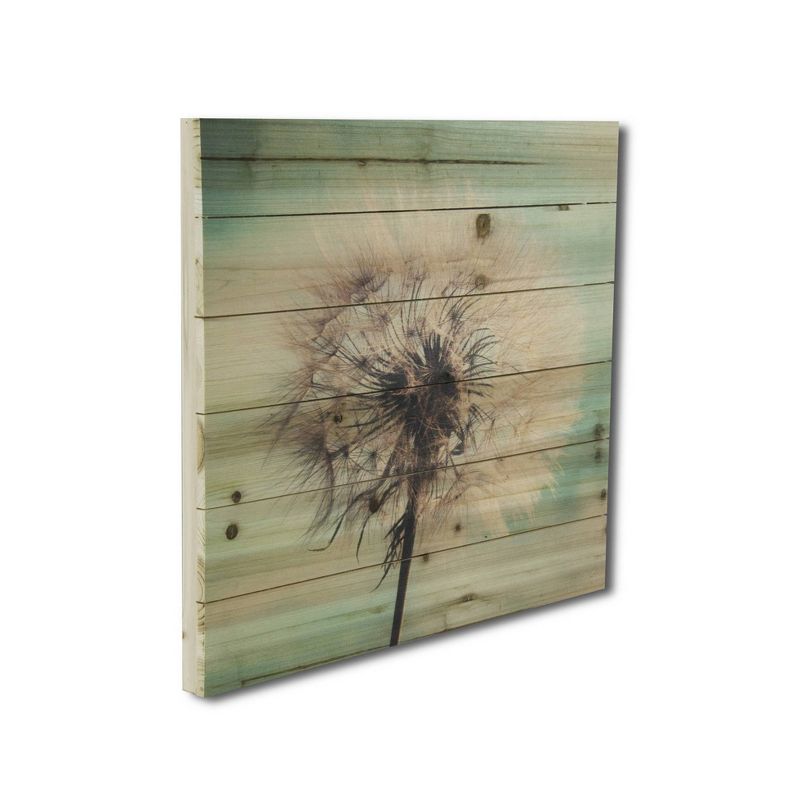 20" x 20" Dandelion Wishes Print on Planked Wood Wall Sign Panel Blue - Gallery 57