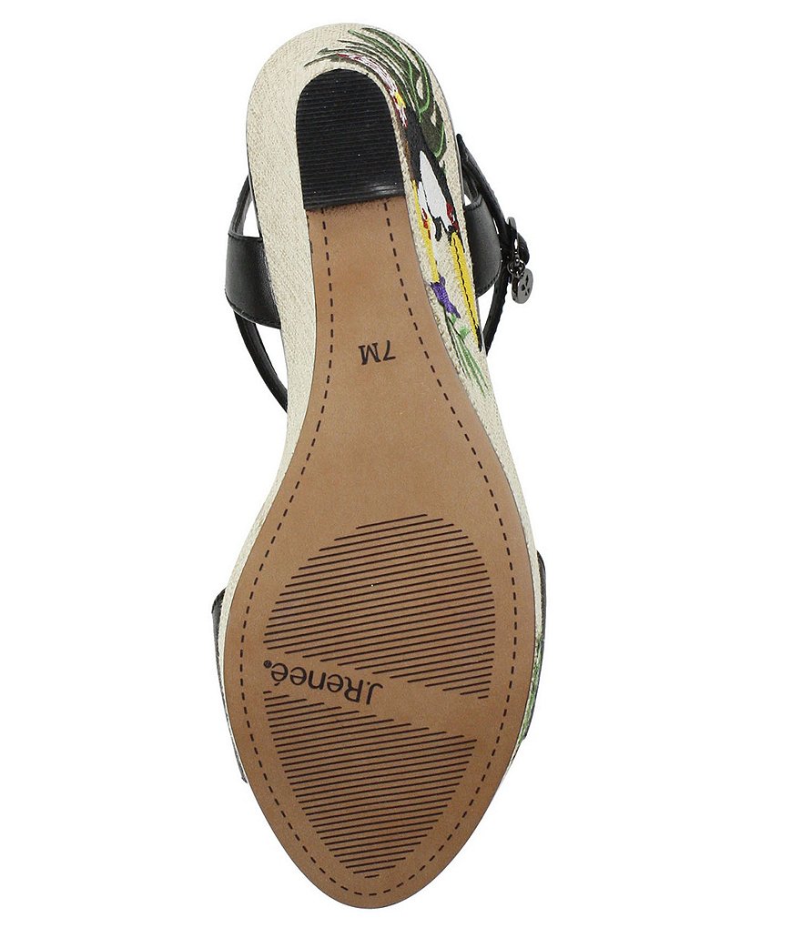 J. Renee Triella Leather Toucan Embroidered Platform Wedge Sandals