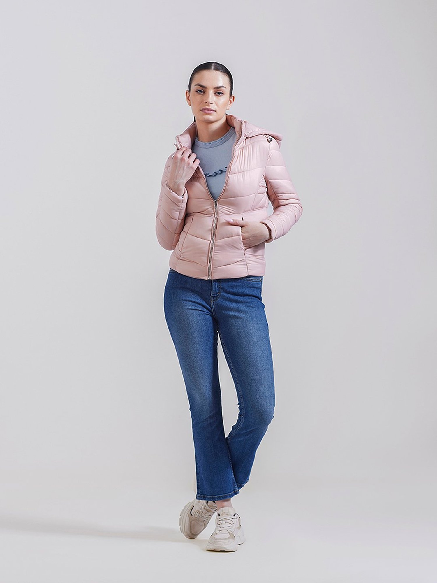 Cover Story Pink Regular Fit Puffer Jacket