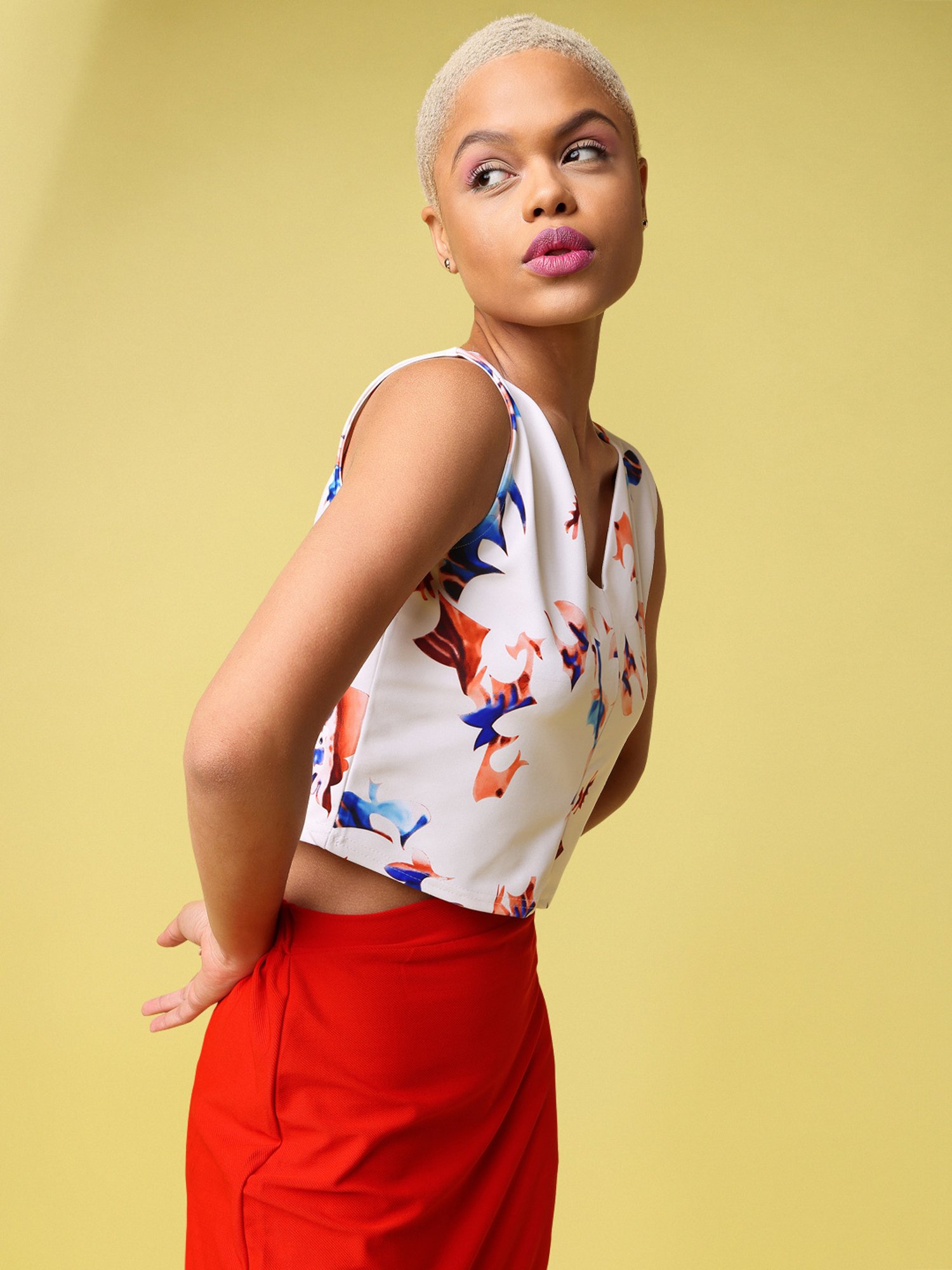 PURVAJA Off White Printed Crop Top