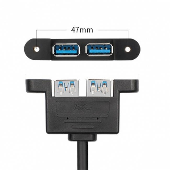 CY USB 3.1 Front Panel Header Key-B to Dual USB 3.0 Type-A Female Extension Cable 50cm Panel Mount Type