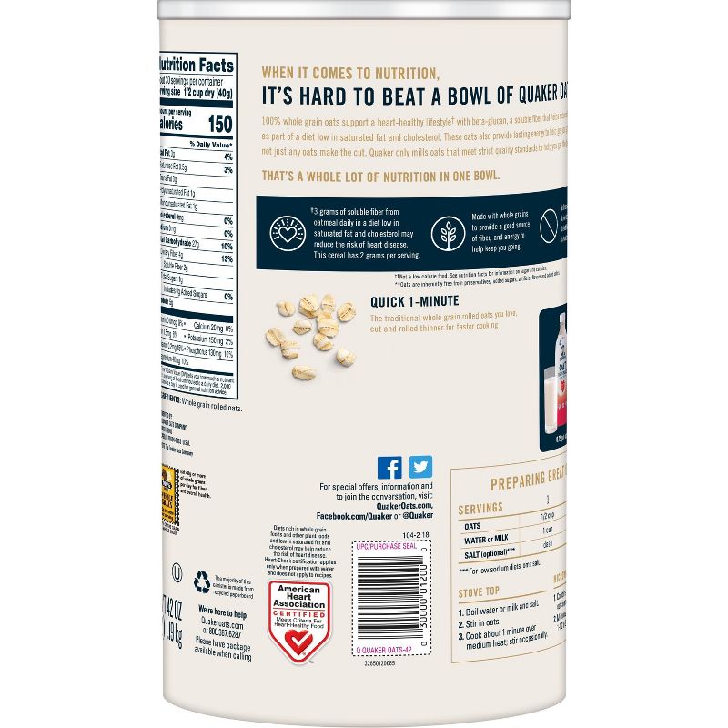 Quaker Oats Heart Healthy Quick 1-Minute Oats - 42oz