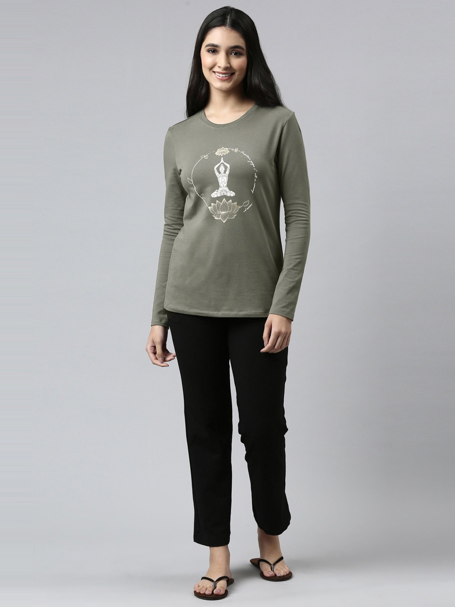 Enamor Greenish Grey Graphic Print T-Shirt