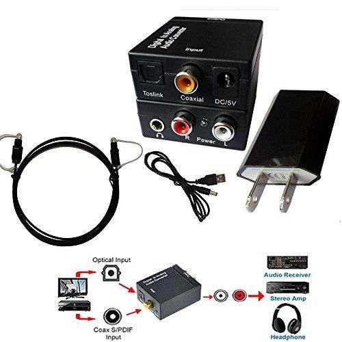 easyday digital optical optic to analog rca l/r stereo audio converter adapter  changes digital coaxial or optical spdif into stereo 3.5mm jack l/r rca audio outputs includes ac power cable