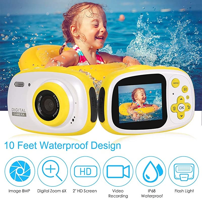 Kids Waterproof Camera 8MP 20 Inch HD Screen Camera Camcorder with 6X Digital ZoomRechargeable Toddler Video Camera with Photo Frame32G TF Card Included
