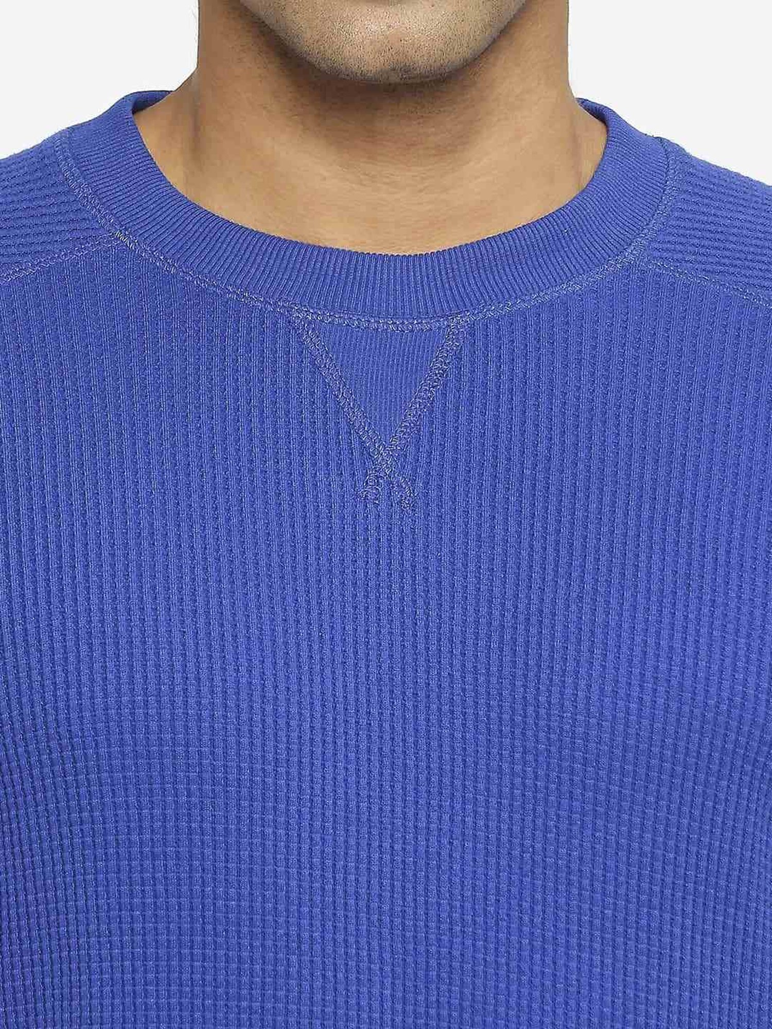 Basics Blue Cotton Muscle Fit T-Shirt