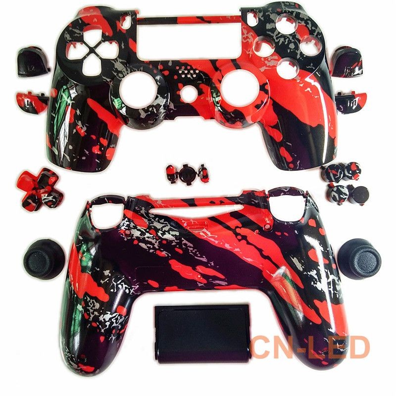 Hydro Dipped RED Splatter Housing Shell case button mod kit for PS4 Controller