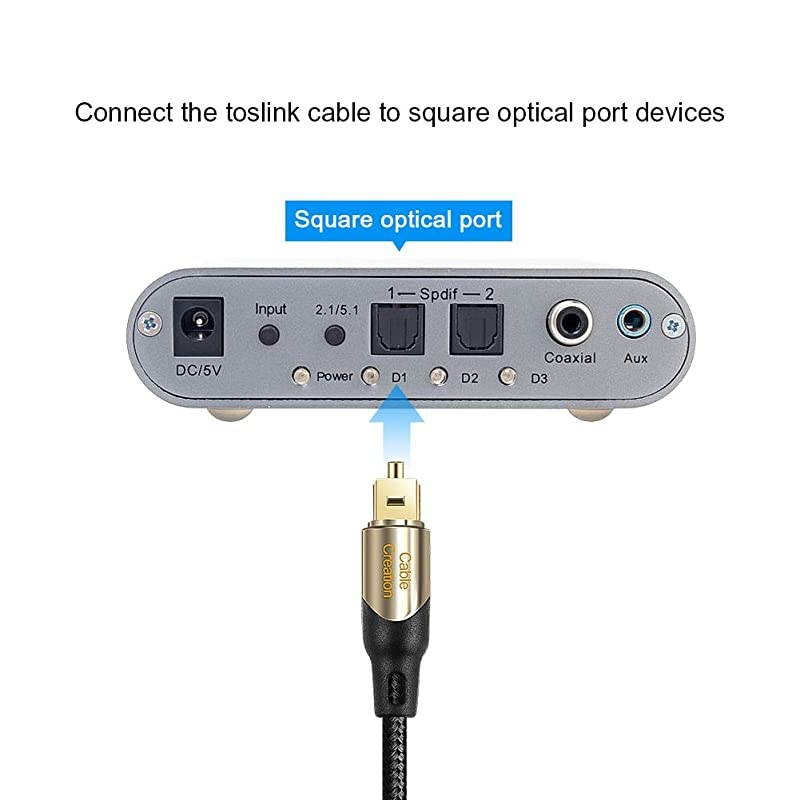 50 Feet Toslink Male to Toslink Male Digital Optical SPDIF Audio Cable Braided Fiber Cable with Metal Connectors Black Gold 152 Meters