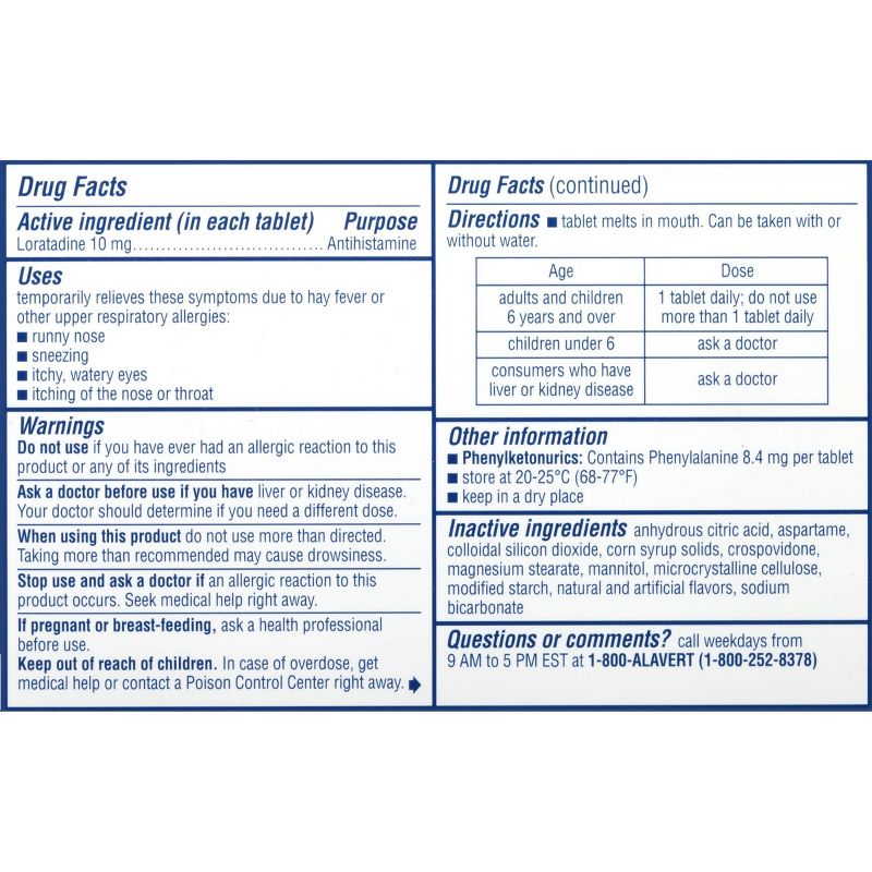 Alavert 24-Hour Allergy Relief Dissolving Tablets - Loratadine - Fresh Mint Flavor - 60ct