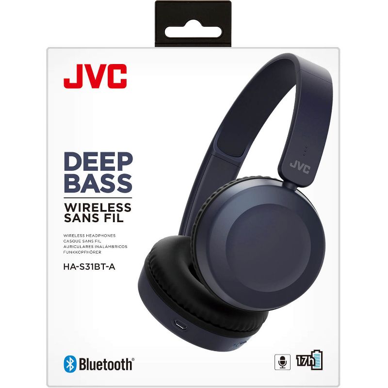JVC Foldable Wireless On-ear Headphones - Stereo - Wireless - Bluetooth - 32.8 ft - 32 Ohm - 20 Hz - 20 kHz - Earbud - Binaural - In-ear - Slate Blue