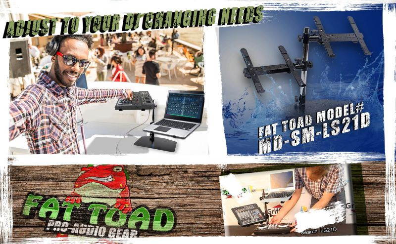 Double DJ Laptop Stand by FAT TOAD | 2 Tier PC Table Holder | Portable Computer Clamp Equipment Rack with Duel Mounts for Music Studio Mixers, Controllers, Monitors, CD Player & Disc Jockey Booth Gear