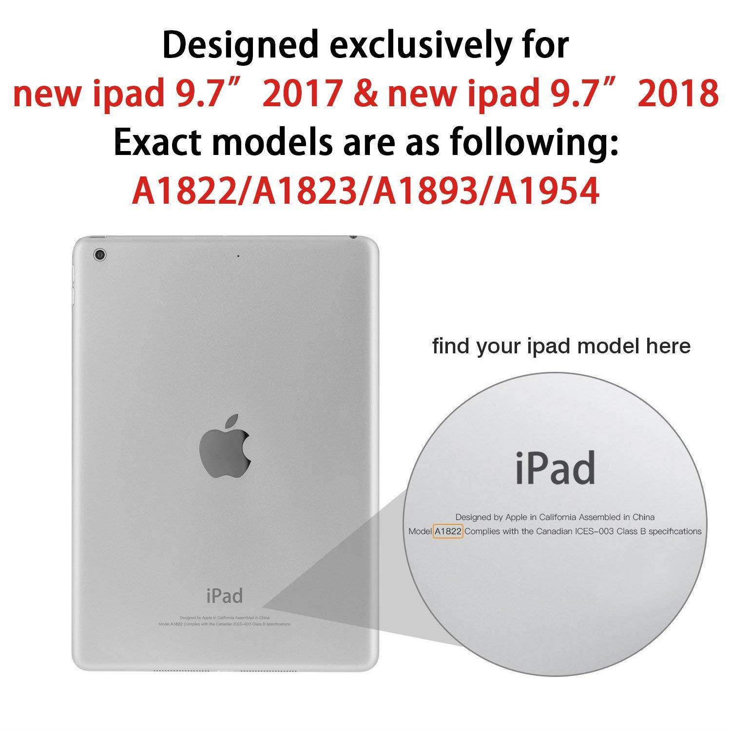 Dailylux New iPad 9.7 inch 2018/2017 Case,Slim Smart Folio Stand Transparent PC back shockproof TPU Bumper Edge Corner Protection Auto Wake Sleep Function bubble Cover for iPad 9.7 inch-Rose Gold