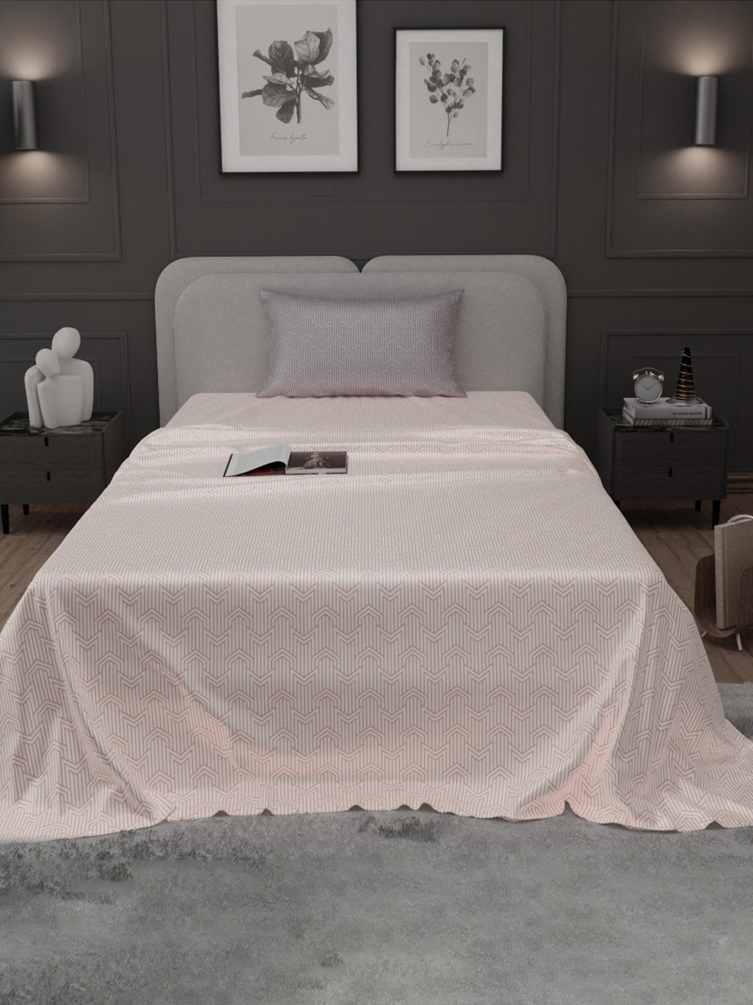 Stoa Paris Elegance Peach Polyester 300 TC Sateen Single Size Bed Sheet With 1 Pillow Cover