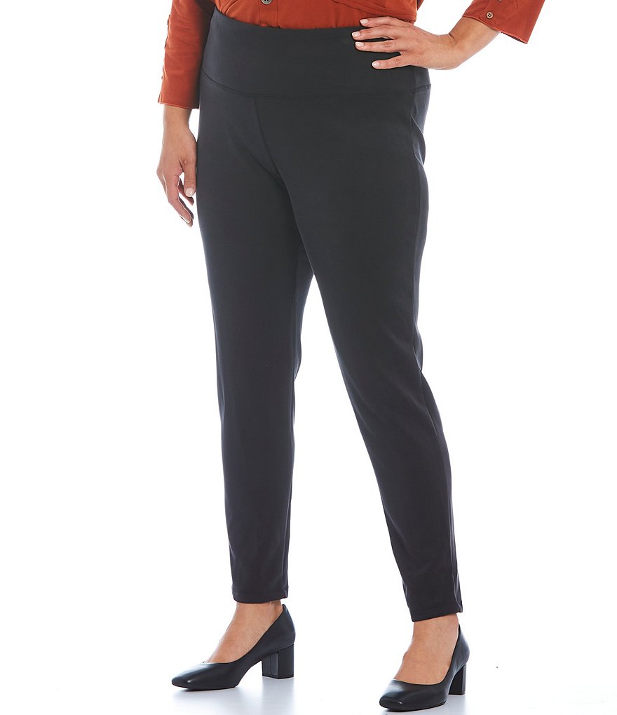 Multiples Plus Size Solid Knit Wide Waistband Straight Leg Leggings