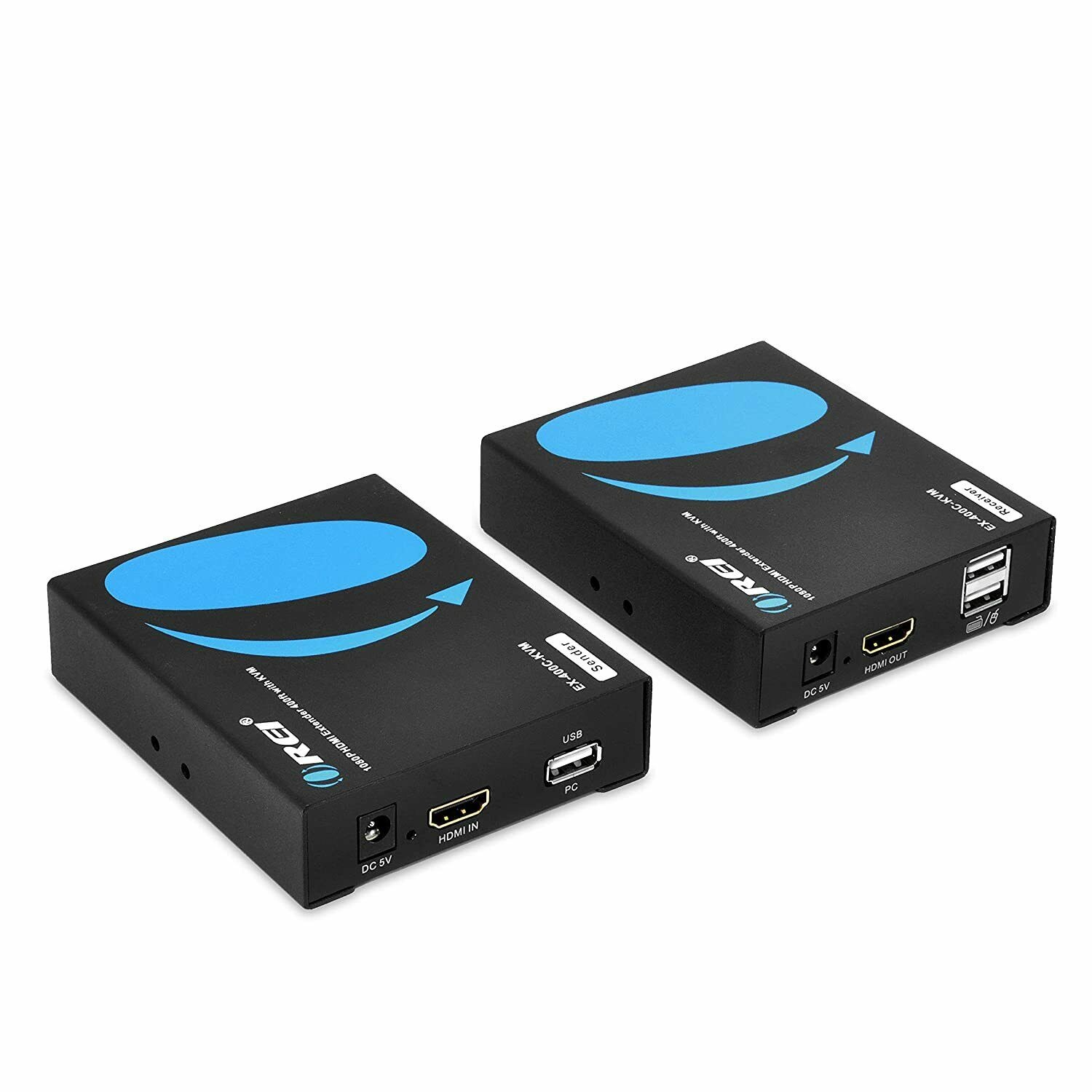 HDMI Extender Over LAN by OREI Single CAT5e/CAT6A/CAT7 Cable Uncompressed 1080p @ 60Hz - Up to 400 Ft - Supports KVM - Remote Keyboard Mouse USB Control - Digital Full HD