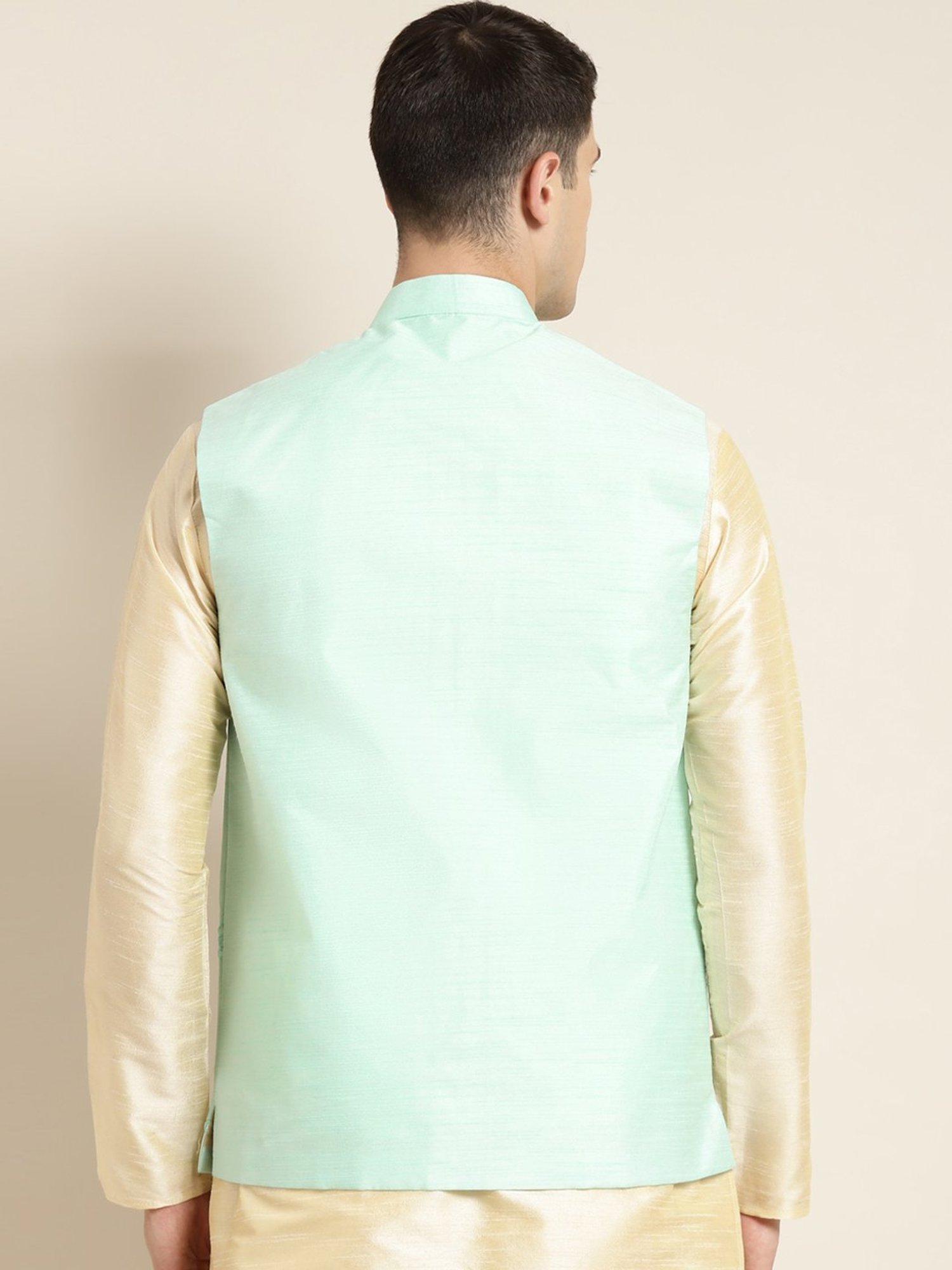 Sojanya Green Regular Fit Self Pattern Nehru Jacket