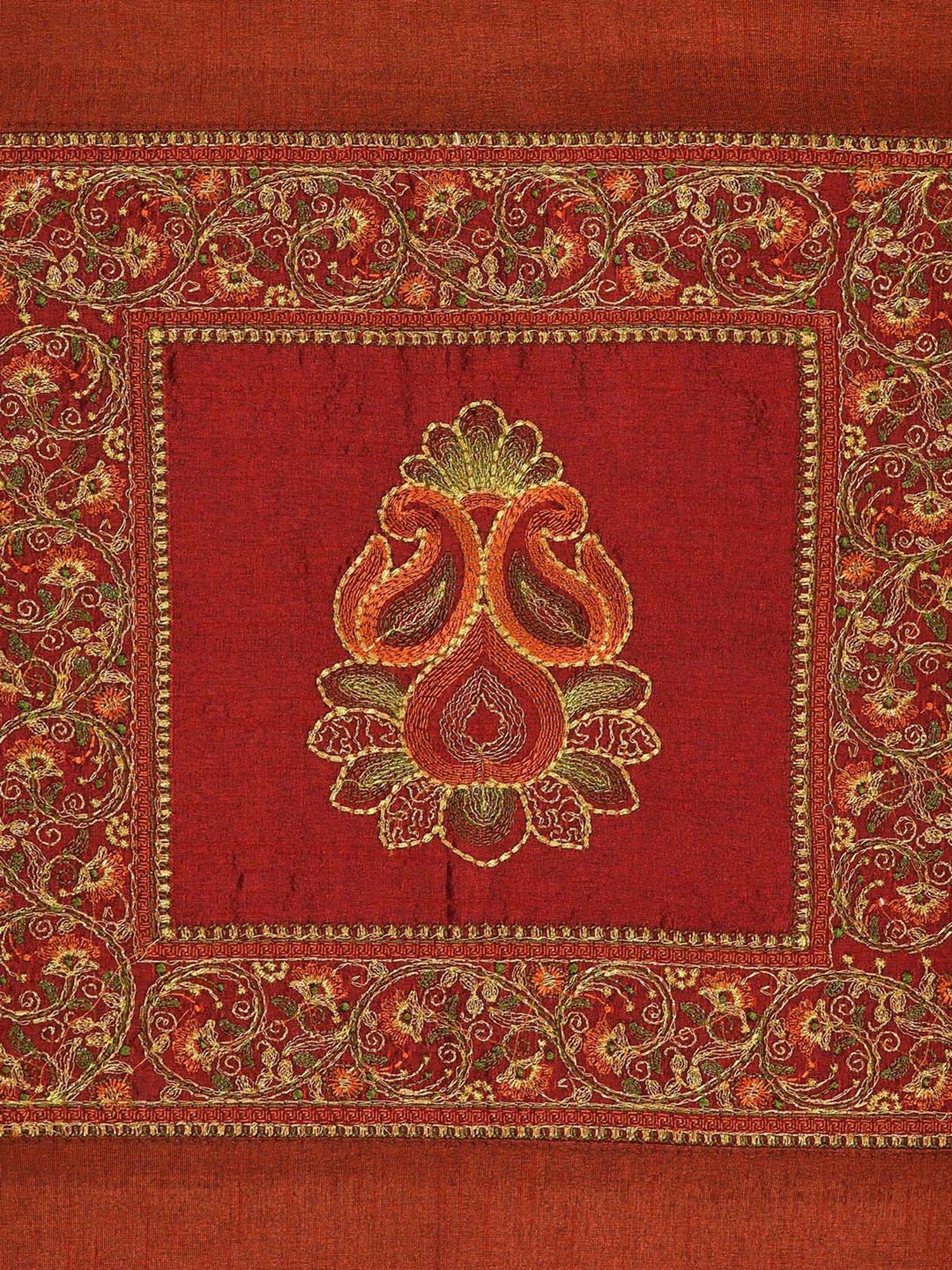 JaipurFabric Red & Yellow Silk 240 TC Double Bedsheet with 2 Pillow Covers