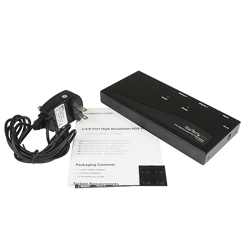 com 2 Port High Resolution VGA Video Splitter with Built-in Video Amplifier - 350 MHz - VGA Video Splitter 1 x 2-2048x1536 80Hz