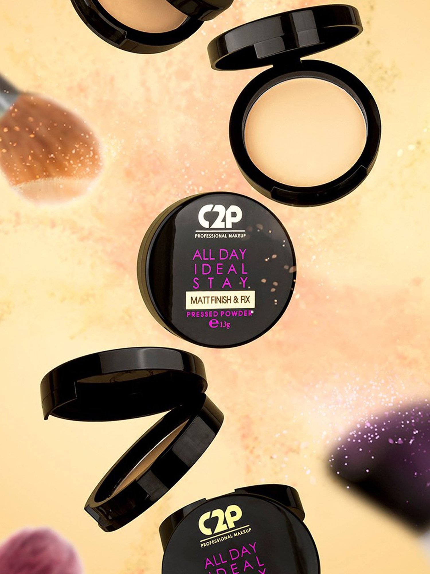 C2P PROFESSIONAL MAKEUP All Day Ideal Stay Matt Finish & Fix Pressed Powder Banana 05 - 13 gm