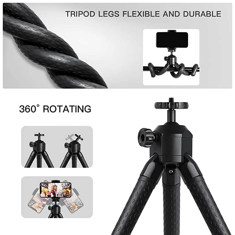 Phone Tripod Stand,  Flexible Cell Phone Selfie Stick Tripod with Wireless Remote Control Camera Tripod Stand Holder Mount and Phone Clip for iPhone, Android Phone, DSLR Sports Camera