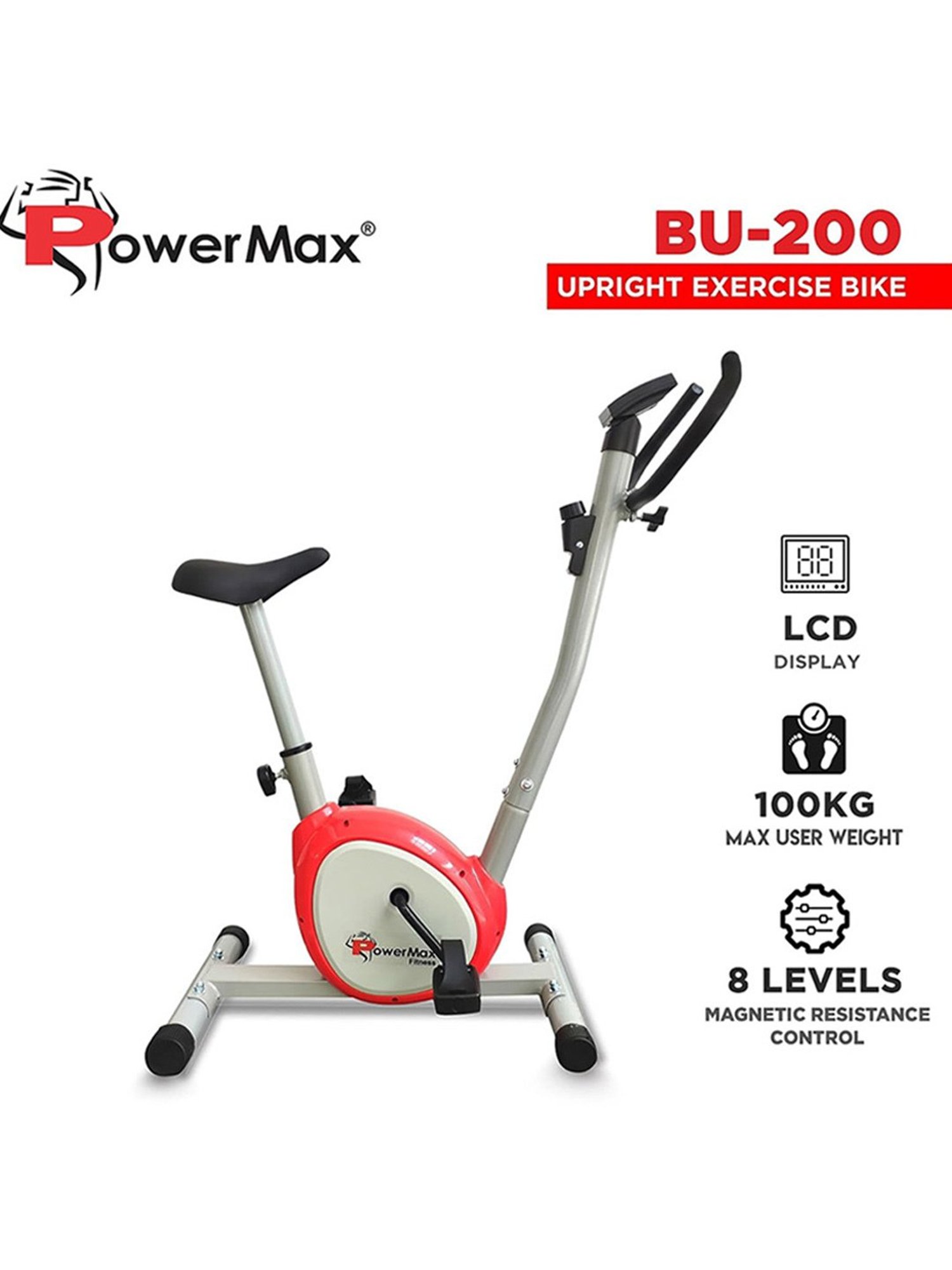 PowerMax Fitness BU-200-AL156 Upright Bike (Grey)