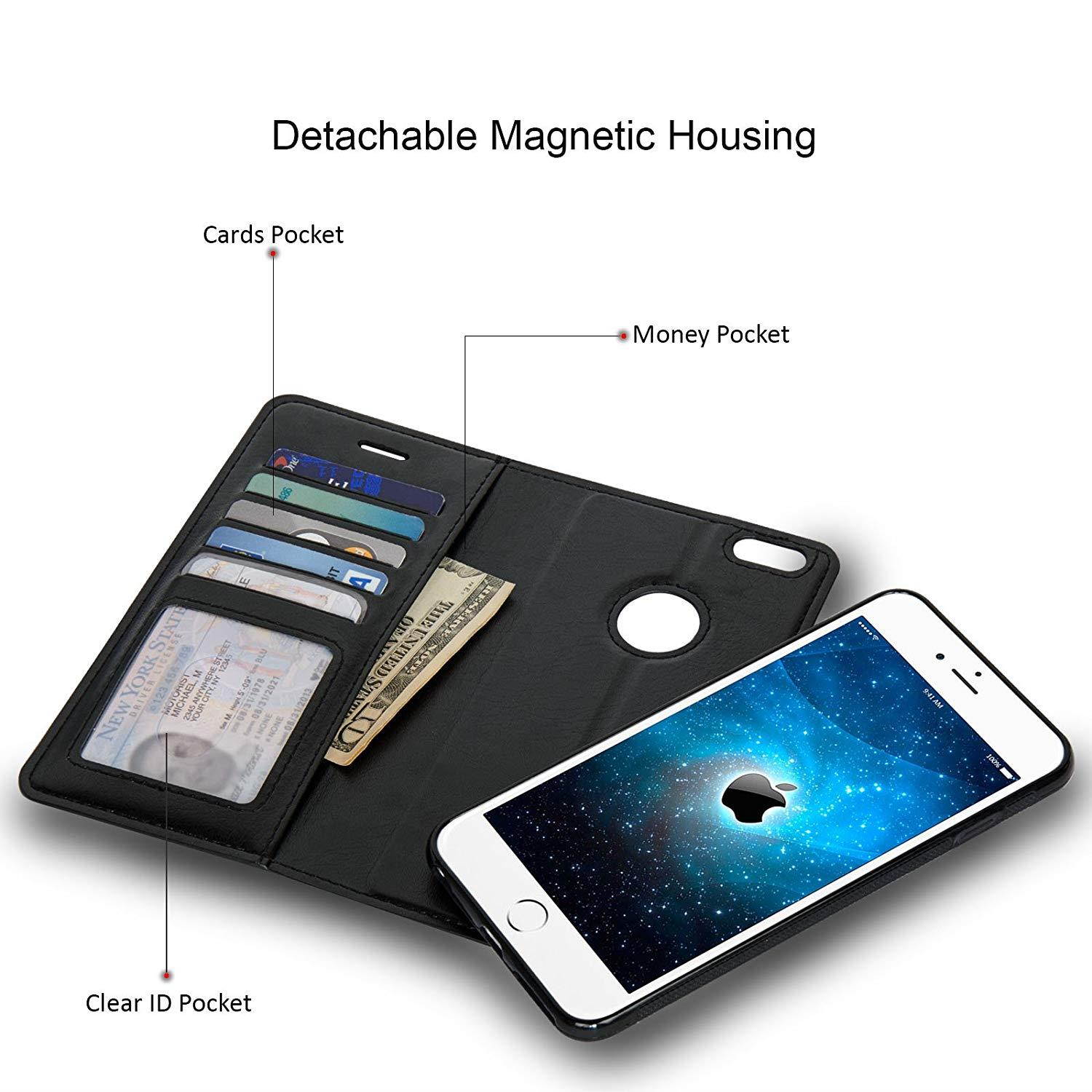 Navor Detachable Magnetic Wallet Case & Universal Car Mount Compatible for iPhone 6 Plus/ 6s Plus [RFID Theft Protection] JOOT-1L Series - Black