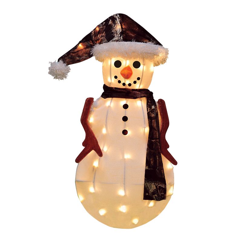 24" Candy Cane Lane 3D Pre-Lit Yard Art Snowman In Camo Jacket
