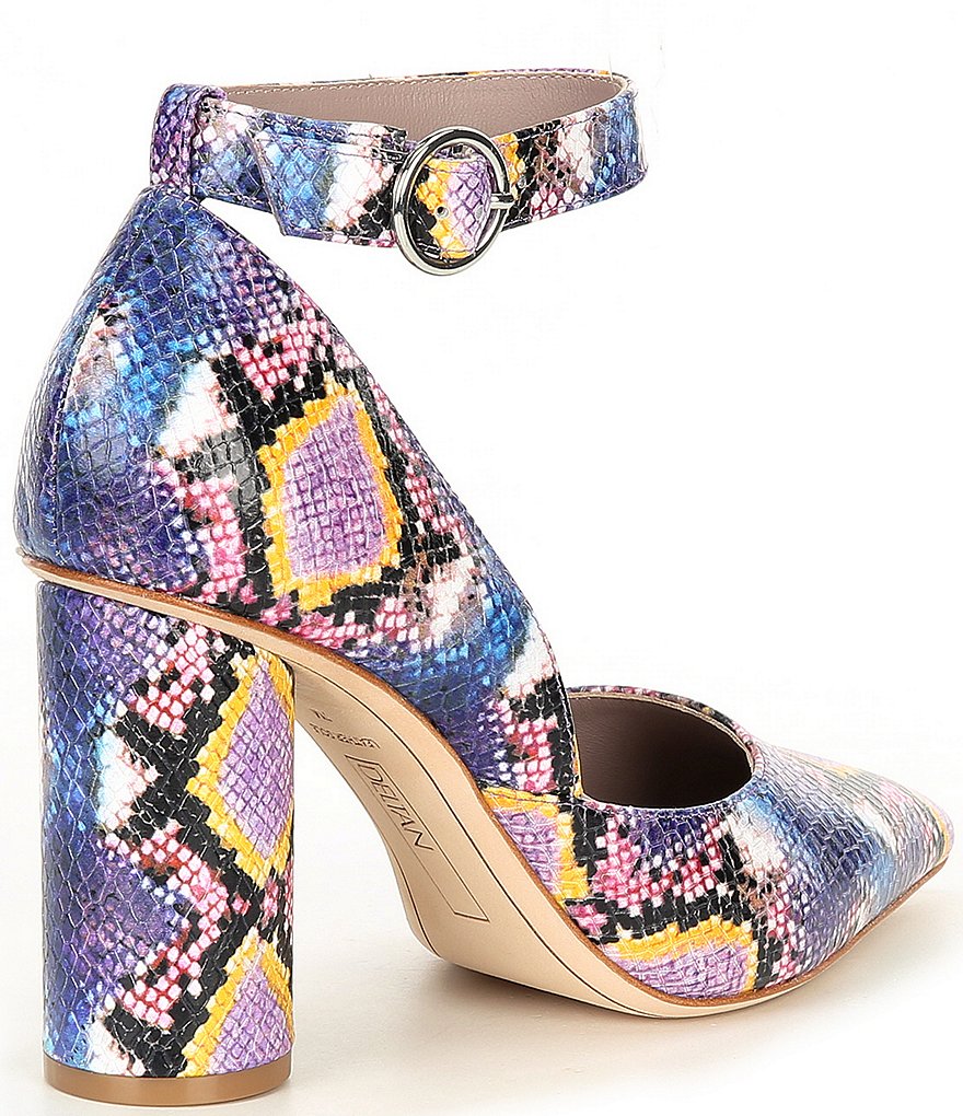 Deltan Jami Snake Print Ankle Strap Pumps