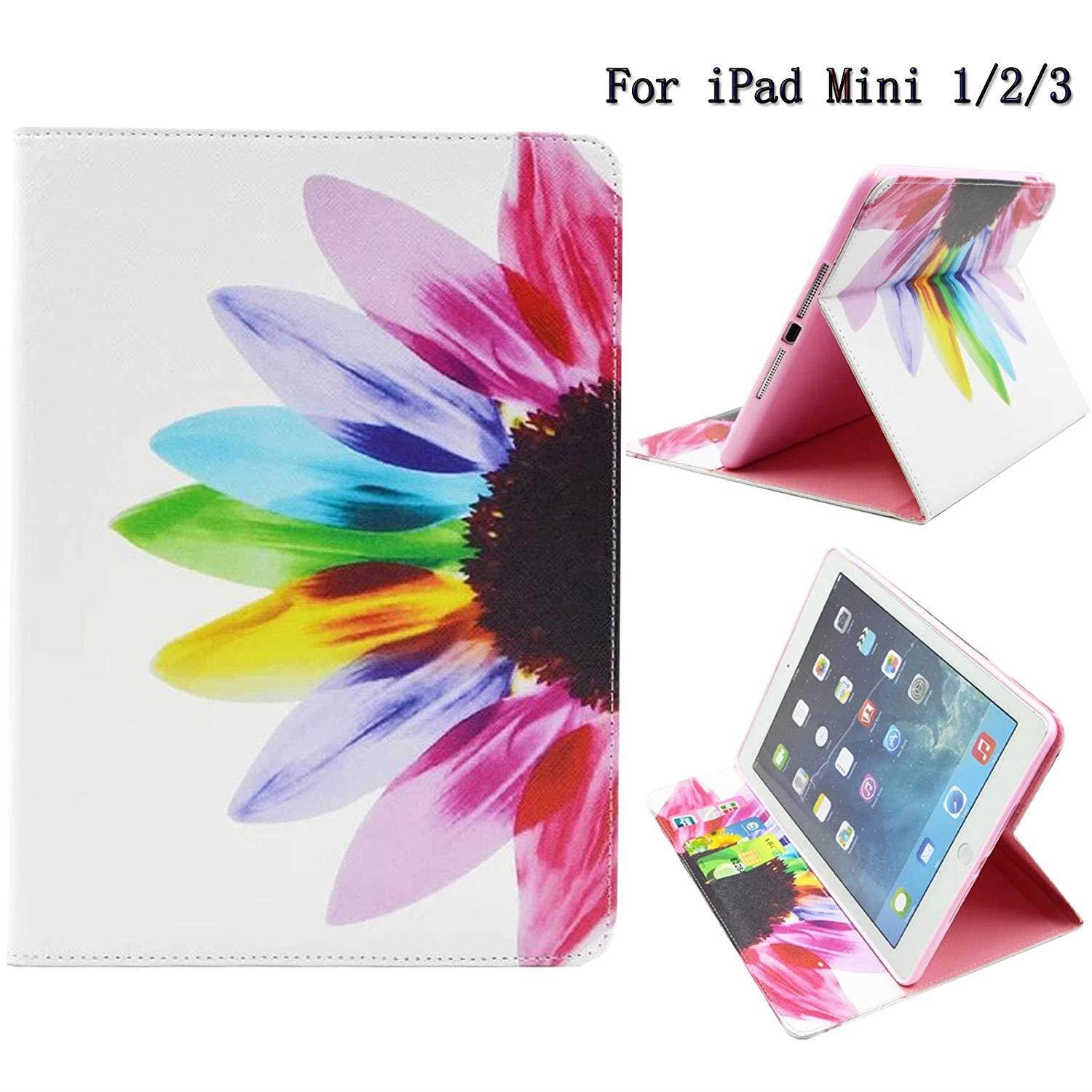 iPad Mini Case, iPad Mini 2/3 Cover, Newshine Colorful Synthetic Leather Slim Fit Flip Stand Wallet Case for 7.9'' Apple iPad Mini 1st 2nd 3rd Tablet (Flower)