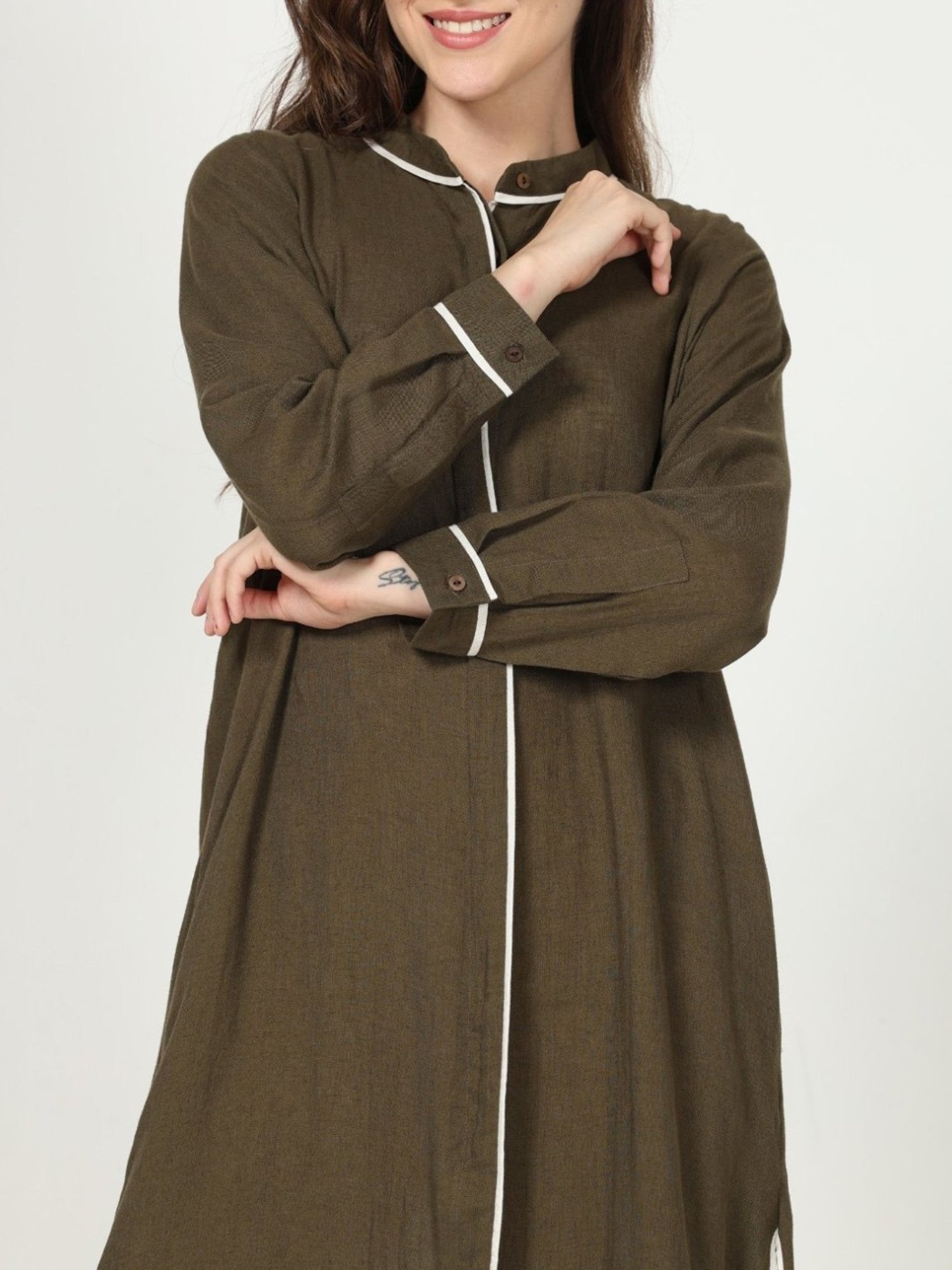 Saltpetre Classic Olive Shirt with piping in Organic Cotton