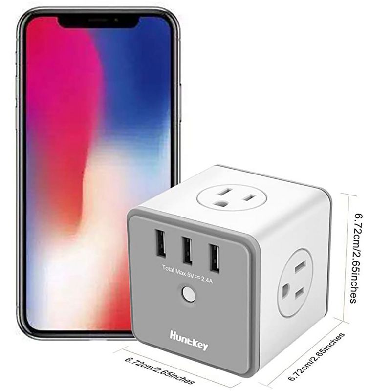 Huntkey 4 x SMC007 Surge Protecting Multiport Electrical Outlet Extender/Adapter Cube with 4 AC Plugs and 3 USB Charger Ports, White/Grey (4 Pack)