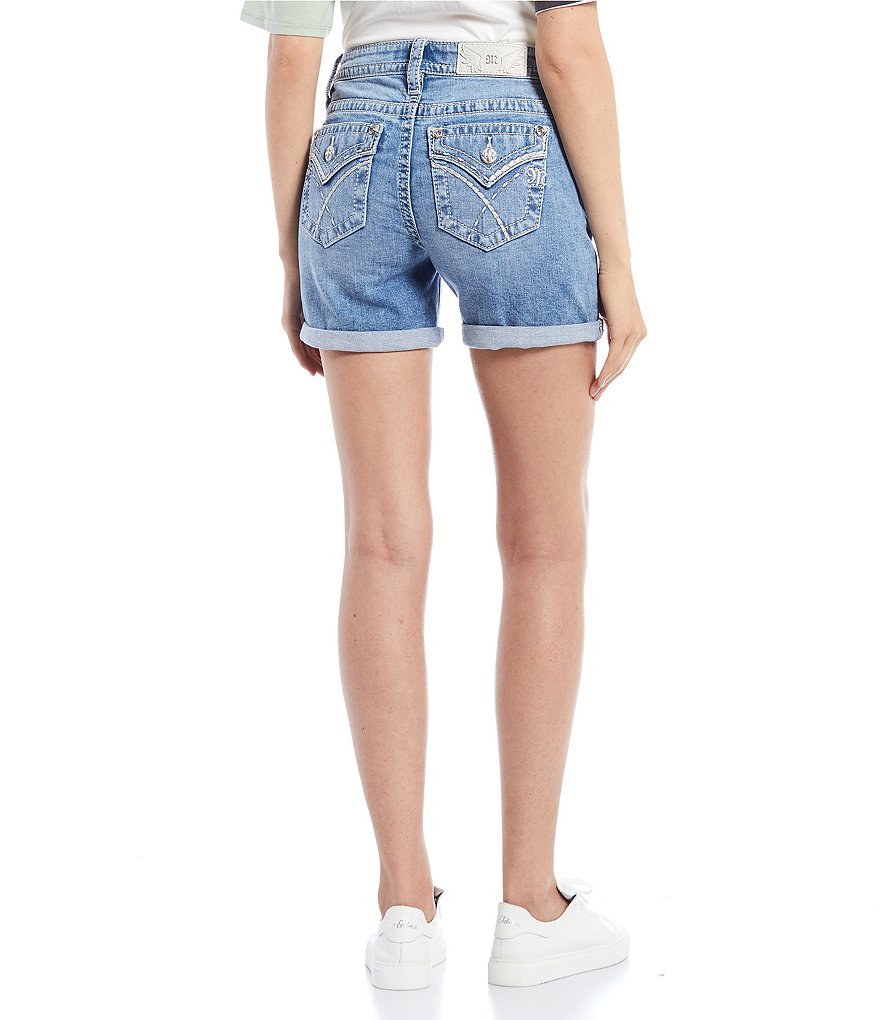 Miss Me Stars and Stripes Americana Rolled Cuff Denim Shorts