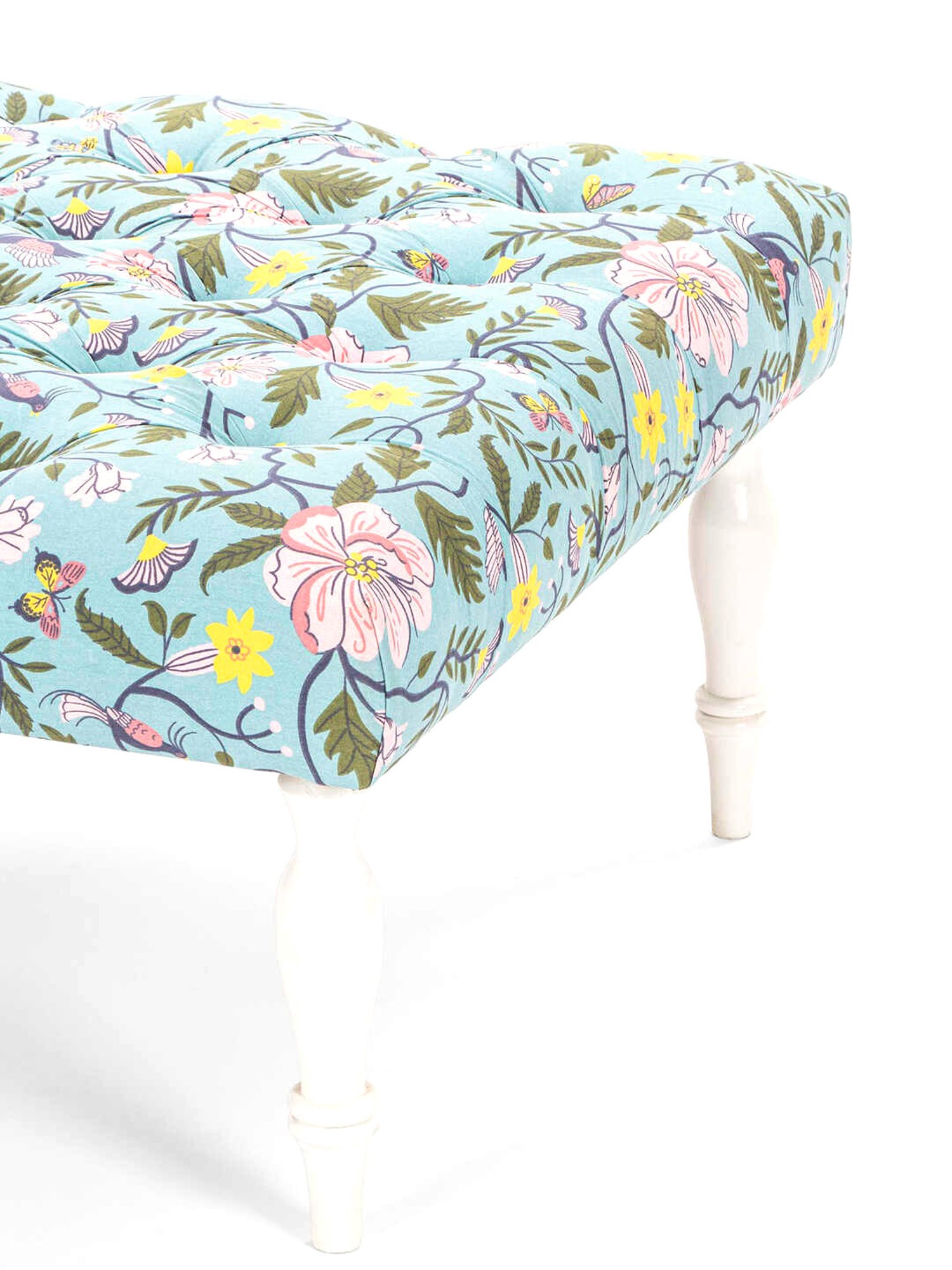 Chumbak The English Spring Bloom Floral Black Wood Ottoman