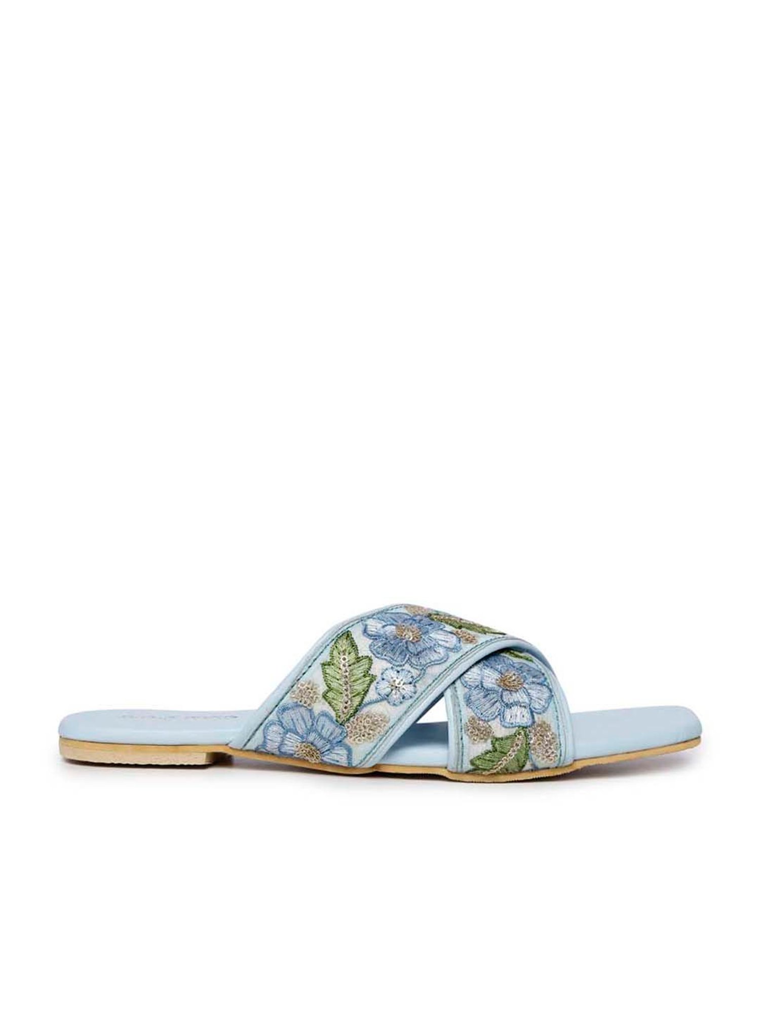 Glam Story Women's Blue Cross Strap Sandals