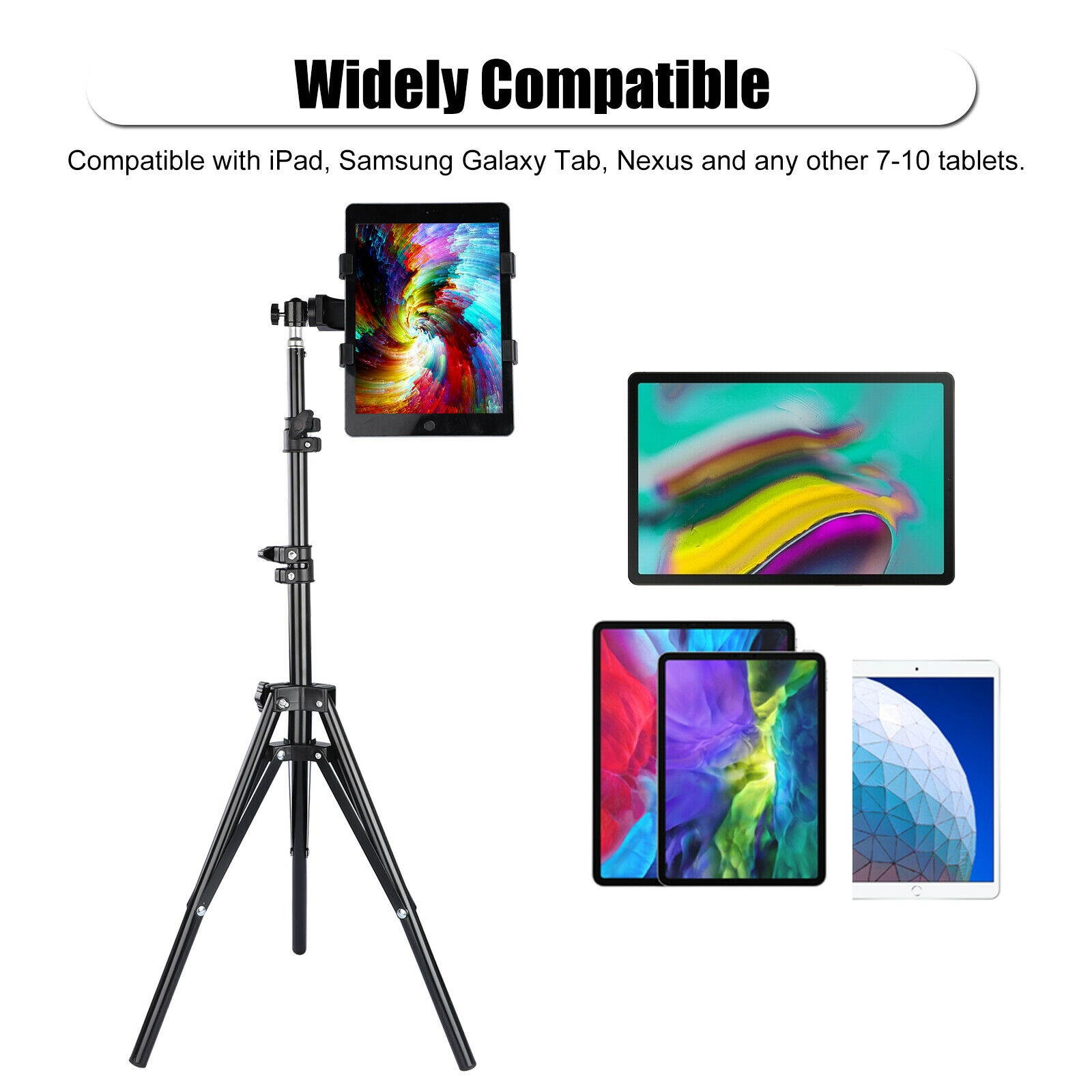 Adjustable Height Tablet Floor Stand Foldable Tripod Mount Holder For iPad Tab